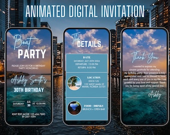 Digital Boat Party Invitation | Animated Yacht Party Invite | Summer Boat Party Evite | Yacht Invite | Cruise Itinerary | Birthday Cruise