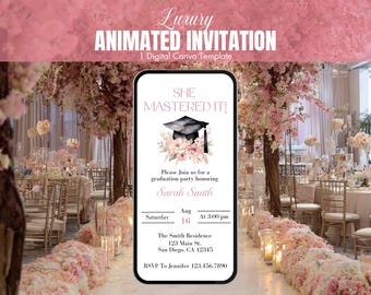 Digital Masters Graduation Party Invitation | Animated College Bachelors Graduate Invite | Grad Ceremony Invitation | Editable Template