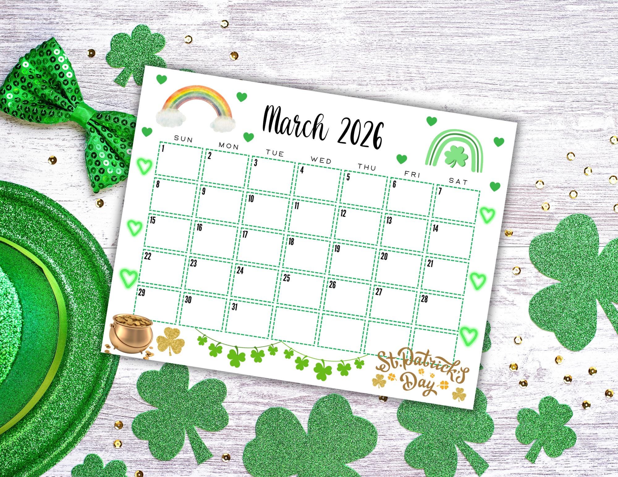 EDITABLE March 2026 Calendar | Printable St. Patrick's Day March ...