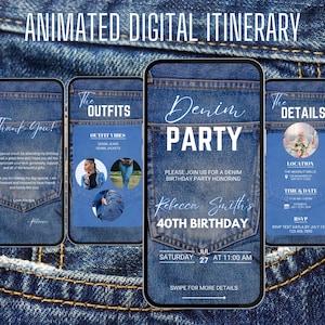 Digital Denim Birthday Party Invitation | Editable Blue Jeans Birthday Party Evite | Blue jeans | Editable Template | Denim Party | Canva