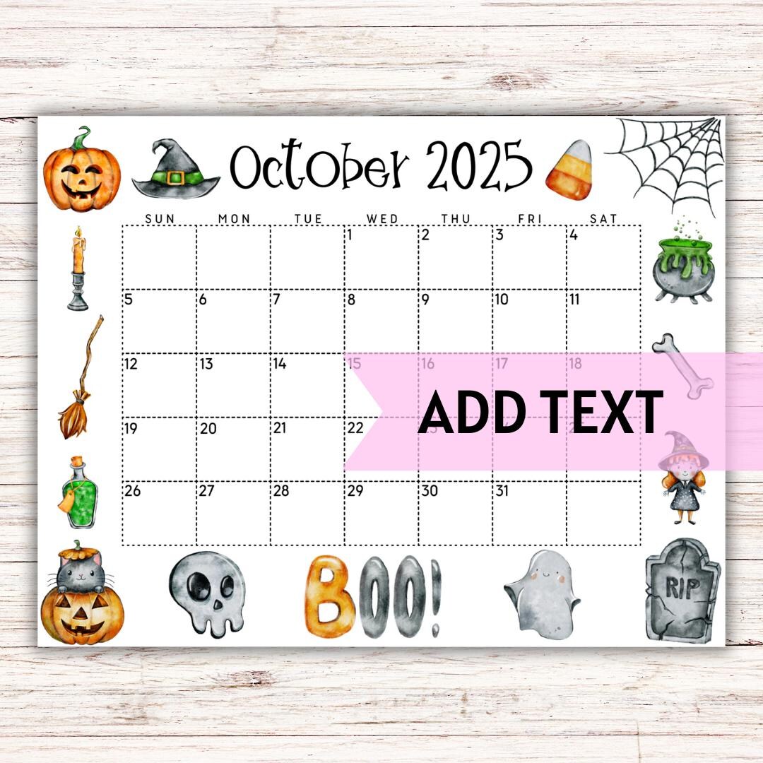 EDITABLE Printable October Calendar 2025 | Halloween Calendar | Cute ...