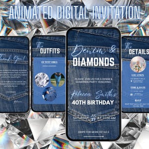 Digital Denim and Diamonds Invitation | Denim Invitation | Diamonds & Denim | Diamond Birthday Invitation Denim | Diamond Party Invitation