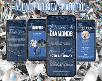 Digital Denim and Diamonds Invitation | Denim Invitation | Diamonds & Denim | Diamond Birthday Invitation Denim | Diamond Party Invitation
