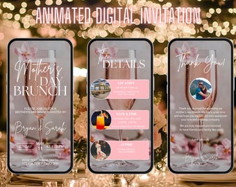 Mother’s Day Brunch Invitation | Boho Floral Digital Event Itinerary | Mom and Mimosa's | Happy Mother’s Day Flyer | Editable Invitation
