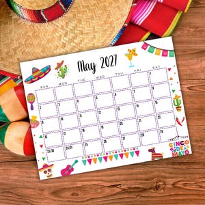 EDITABLE Printable May Calendar 2027 | Cinco De Mayo Themed Calendar | Classroom Calendar | Family Calendar | Monthly Calendar image 3