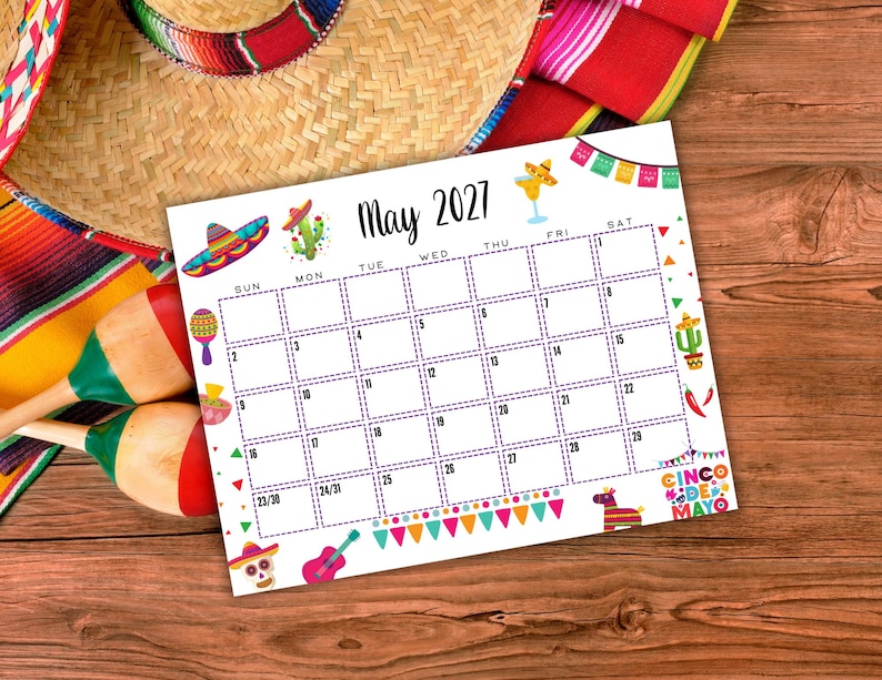 EDITABLE Printable May Calendar 2027 | Cinco De Mayo Themed Calendar | Classroom Calendar | Family Calendar | Monthly Calendar image 3