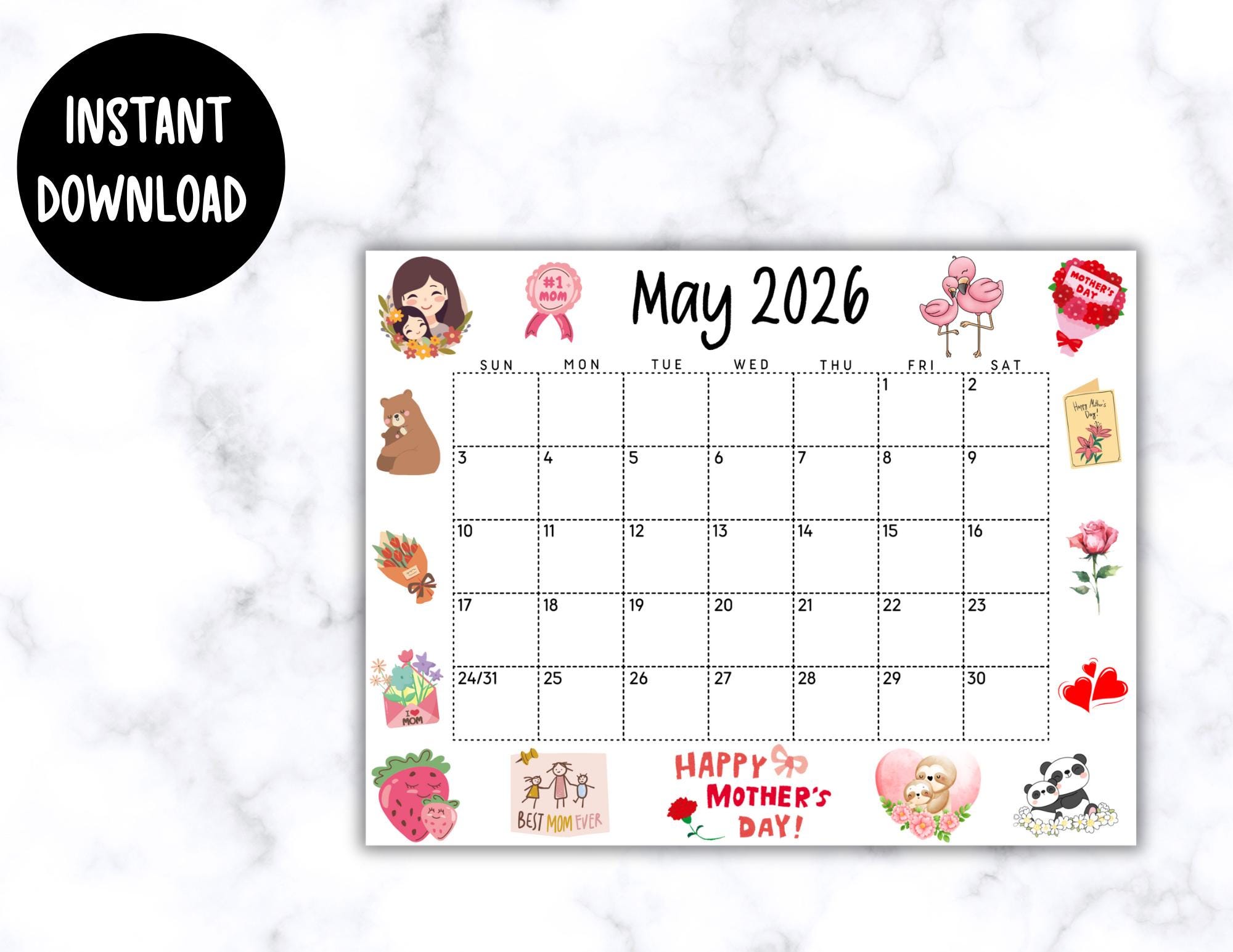 Calendario imprimible de mayo de 2026 / Calendario editable y bonito ...