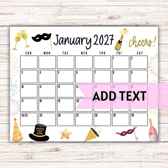 EDITABLE Printable January 2027 Calendar  Fillable -  Etsy