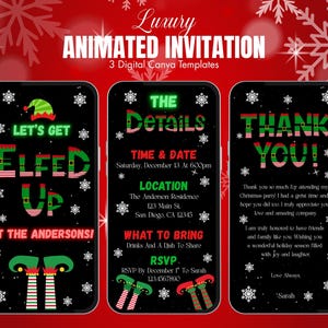 Digital Let&#39;s Get Elfed Up Christmas Invitation | Animated Adult Christmas Party Invite | Friendsmas Holiday Party Invite | Cocktail Party
