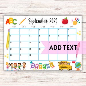 EDITABLE Printable September Calendar 2025 | Back To School Calendar | Classroom Calendar | Fillable Calendar | Monthly Calendar