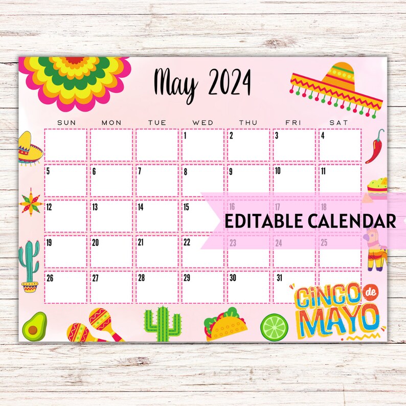 EDITABLE Printable May Calendar 2024 Cinco De Mayo Calendar Family