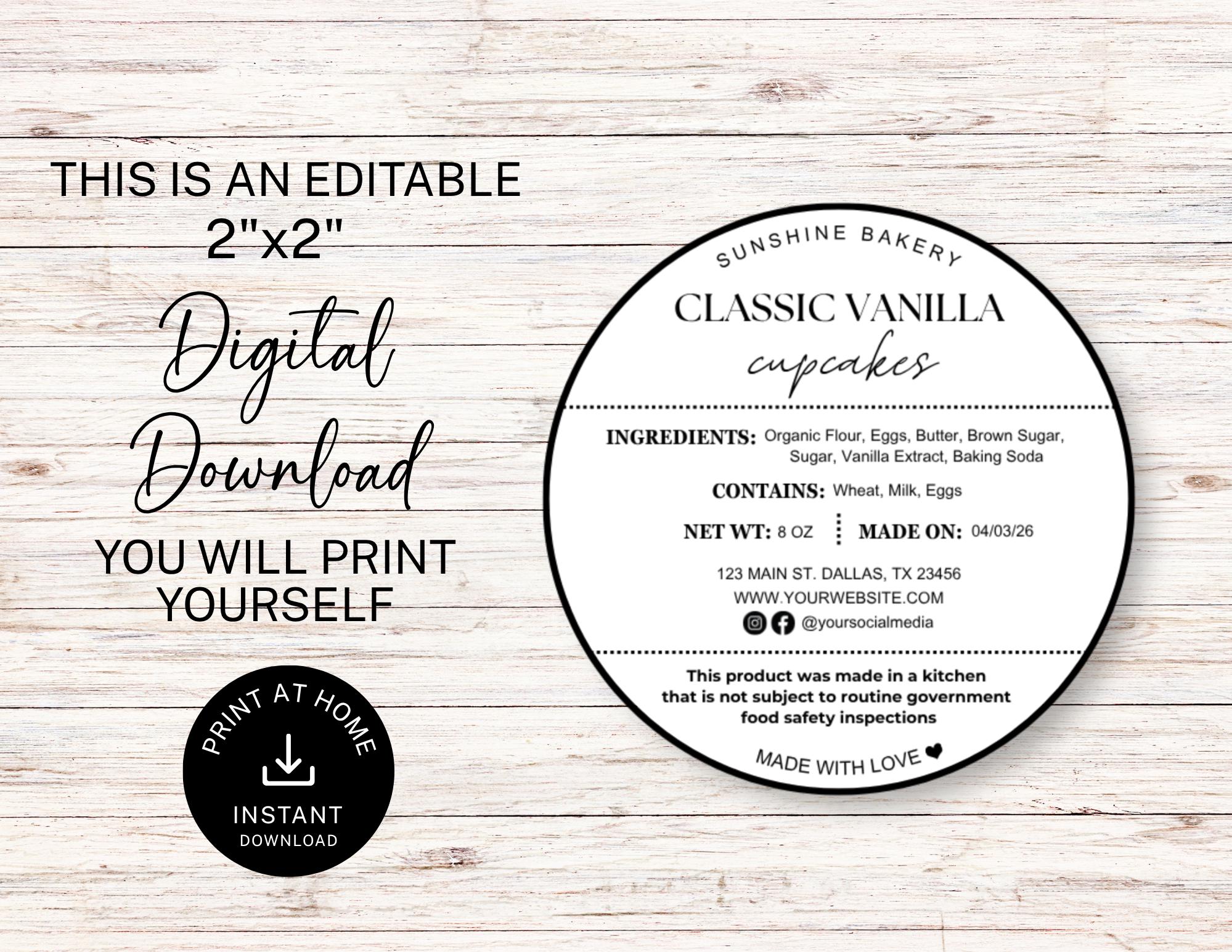 Food Label Example Small Scale Editable Cottage Food Label | Printable Food Label | DIY Bakery ...