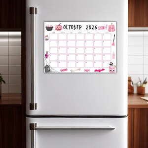 Calendario de octubre de 2026 imprimible y editable / Calendario de Halloween rosa, lindo y espeluznante / Calendario de octubre con temática de Halloween rosa / Calendario mensual imagen 2