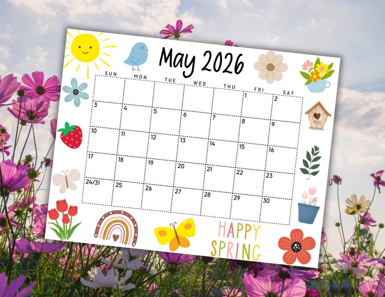 Calendario de mayo 2026 imprimible y editable / Bonito calendario ...