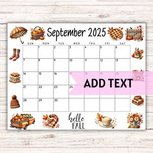 EDITABLE September Calendar 2025 | Cozy Fall Calendar W/ Pumpkins | Monthly Calendar | Printable Wall Calendar 2025 | Homeschool Planner