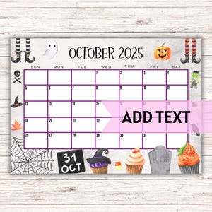 EDITABLE Printable October Calendar 2025 | Cute & Spooky Halloween Calendar | Classroom Calendar | Monthly Calendar | Fillable Calendar