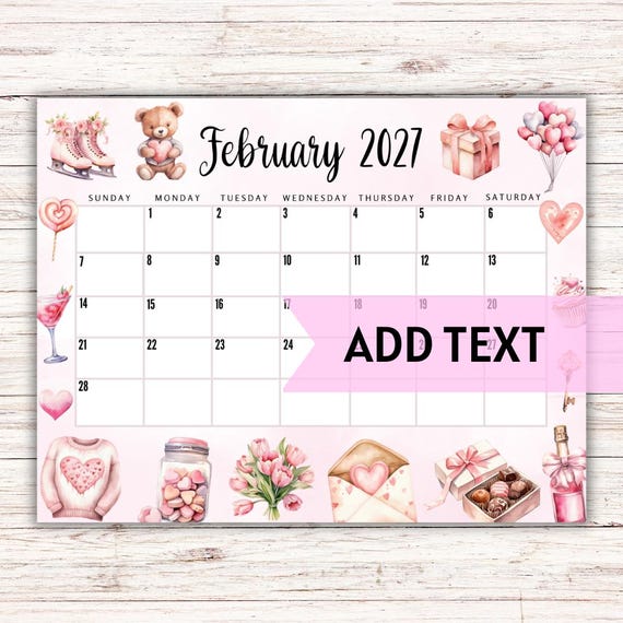 EDITABLE Printable February Calendar 2027  Fillable - Etsy