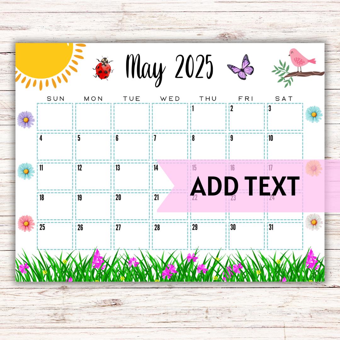 editable-printable-may-calendar-2025-cute-spring-may-calendar-w-watercolor-daisies-and-ladybug-monthly-calendar-fillable-calendar-etsy