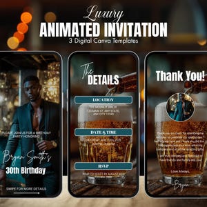Digital Men Birthday Invitation | Men Invitation With Photo | Invitation for Men | Animated Invite | Men&#39;s Invitation | Men&#39;s Surprise Party