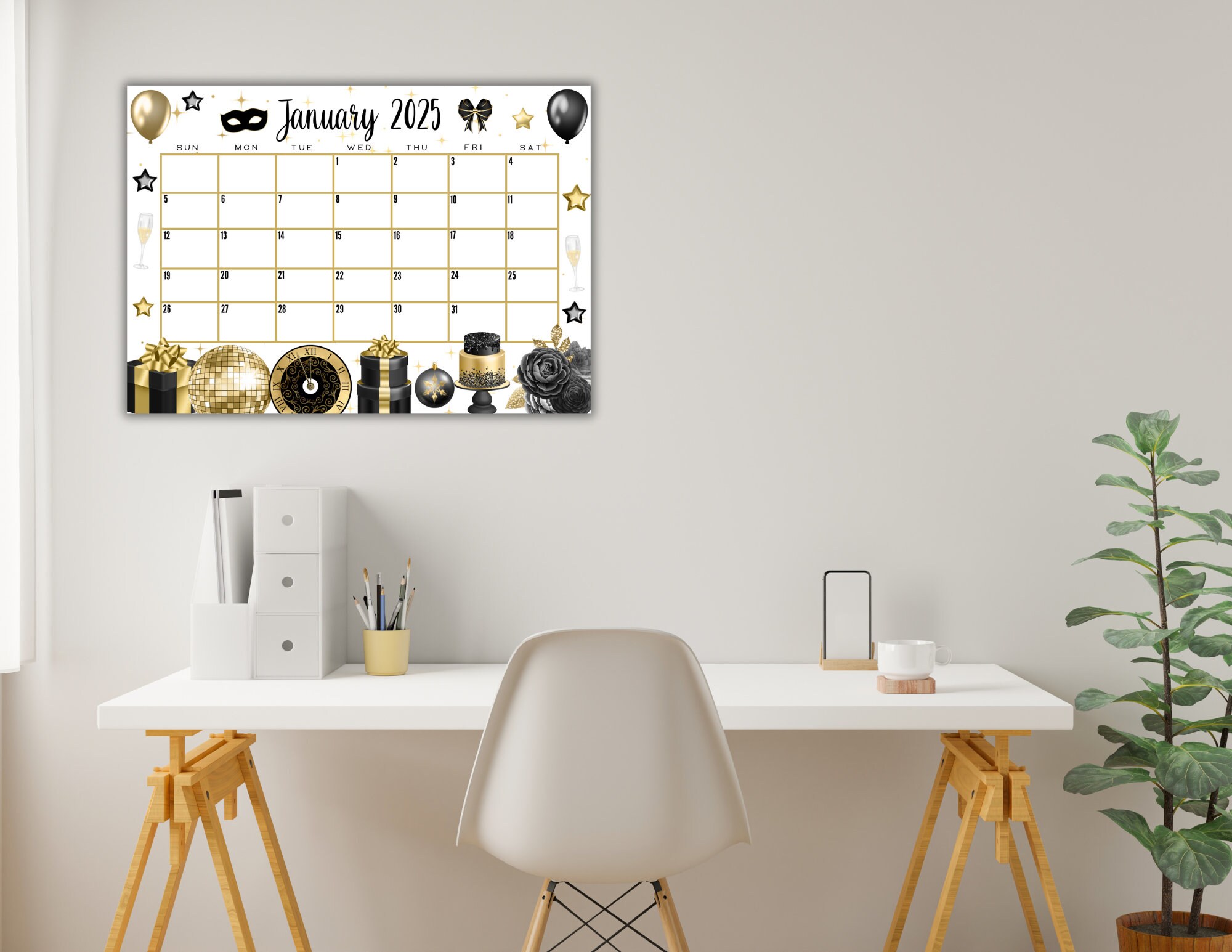 EDITABLE Printable January 2025 Calendar Beautiful New Year's Day