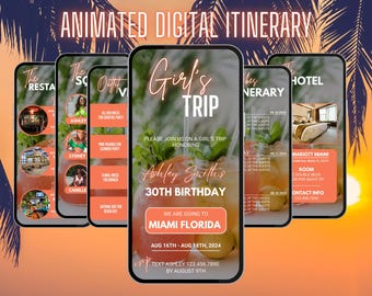 Mädchen Reiseplan | Reiseplan Vorlage | Reiseverlauf | Geburtstags-Wochenende Einladung | Wochenend-Reiseplan | Miami Urlaub | Mädchentripp