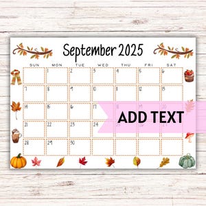 EDITABLE Printable September Calendar 2025 | September Calendar W/ Watercolor Fall Pumpkins and Fall Leaves | Fillable Calendar