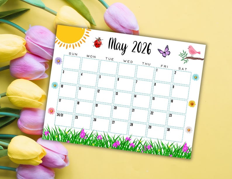 Calendario de mayo de 2026 editable e imprimible / Lindo calendario de ...