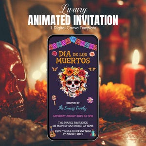 Digital Day of The Dead Invitation | Animated Dia De Los Muertos Invitation | Dia De Los Muertos | Mexican Celebration | Editable Template
