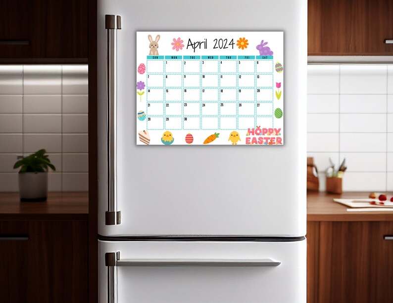 EDITABLE Printable April Calendar 2024 Cute Easter Calendar Etsy