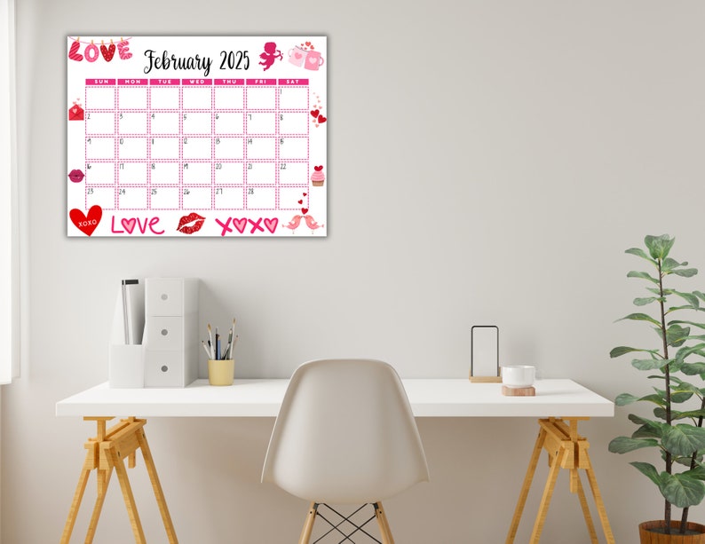 EDITABLE Printable February Calendar 2025 Cute Valentine's Day February Calendar Monthly