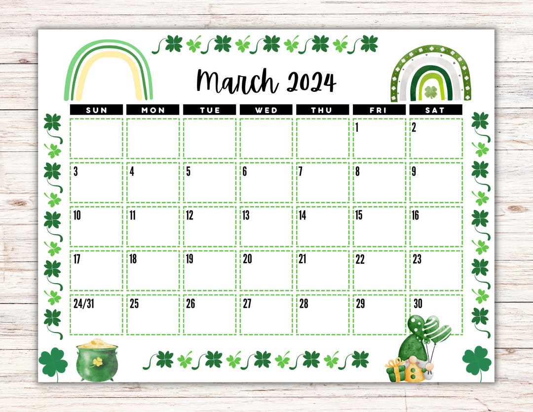EDITABLE Printable March Calendar 2024 Watercolor St. - Etsy Canada