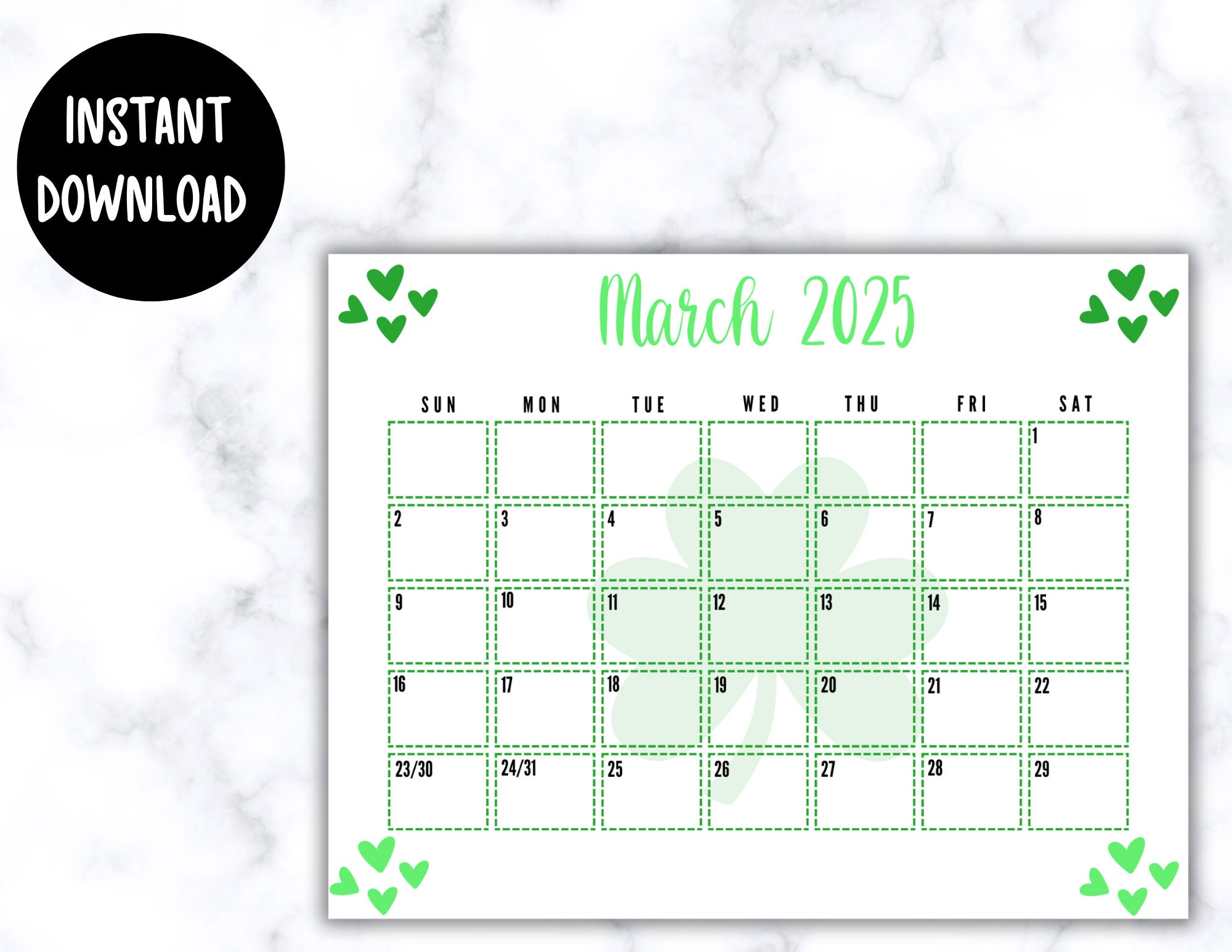 EDITABLE Printable March 2025 Calendar Cute Printable St. Patrick's Day