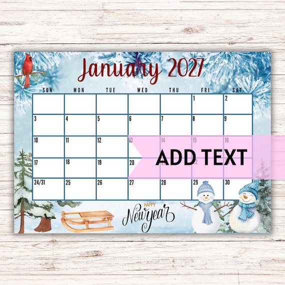 EDITABLE Printable January 2027 Calendar  January Calendar - Etsy New  Zealand
