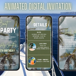Digitale uitnodiging bootfeestje | Geanimeerde jachtfeestuitnodiging | Zomerbootfeestavond | Jachtuitnodiging | Cruiseroute | Verjaardagscruise