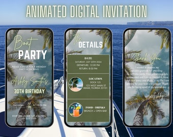 Digital Boat Party Invitation | Animated Yacht Party Invite | Summer Boat Party Evite | Yacht Invite | Cruise Itinerary | Birthday Cruise
