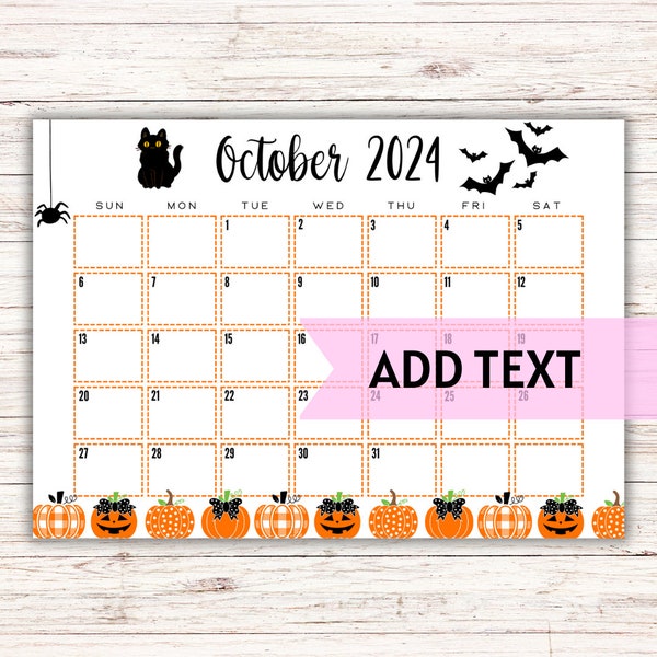 EDITABLE Printable October Calendar 2024 | Halloween Calendar | Cute and Fun Halloween Calendar | October 2024