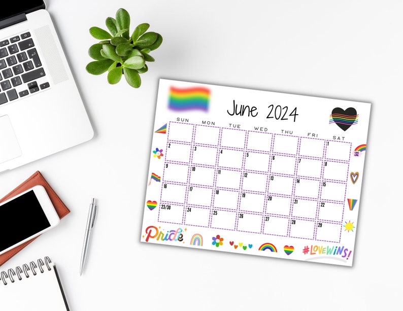 EDITABLE Printable June Calendar 2024 Summer LGBT Calendar Etsy Canada