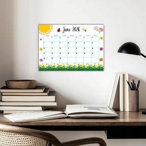 Calendario di giugno 2026 modificabile / Calendario di giugno 2026 con fiori / Calendario mensile / Calendario compilabile / Calendario stampabile per la classe immagine 5