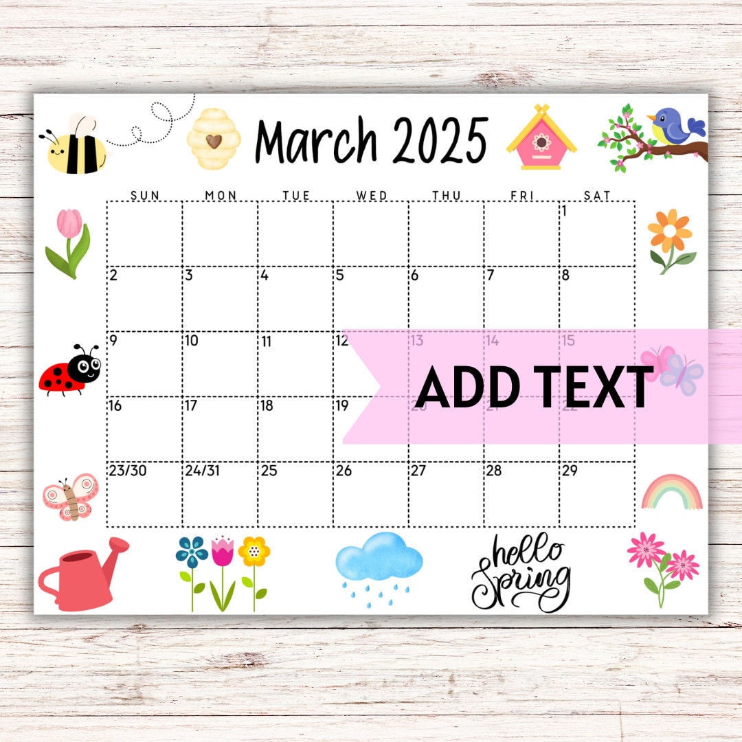 editable-march-calendar-2025-printable-wall-calendar-2025-cute-spring-calendar-w-purple-rain-cloud-monthly-calendar-school-calendar-etsy