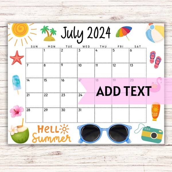 Summer Calendar 2024 Monthly Family Calendar Printable Template Etsy
