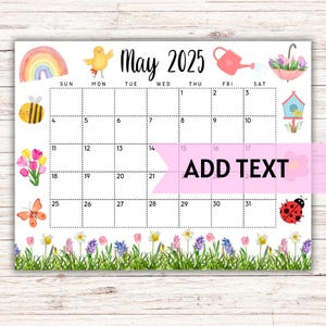 EDITABLE Printable May Calendar 2025 | Cute Spring Themed May Calendar W/ Rainbow and Flowers  | Classroom Calendar | Homeschool Planner