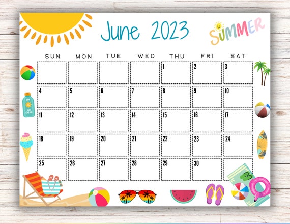 EDITABLE Printable June Calendar 2023 Beautiful Summer June - Etsy
