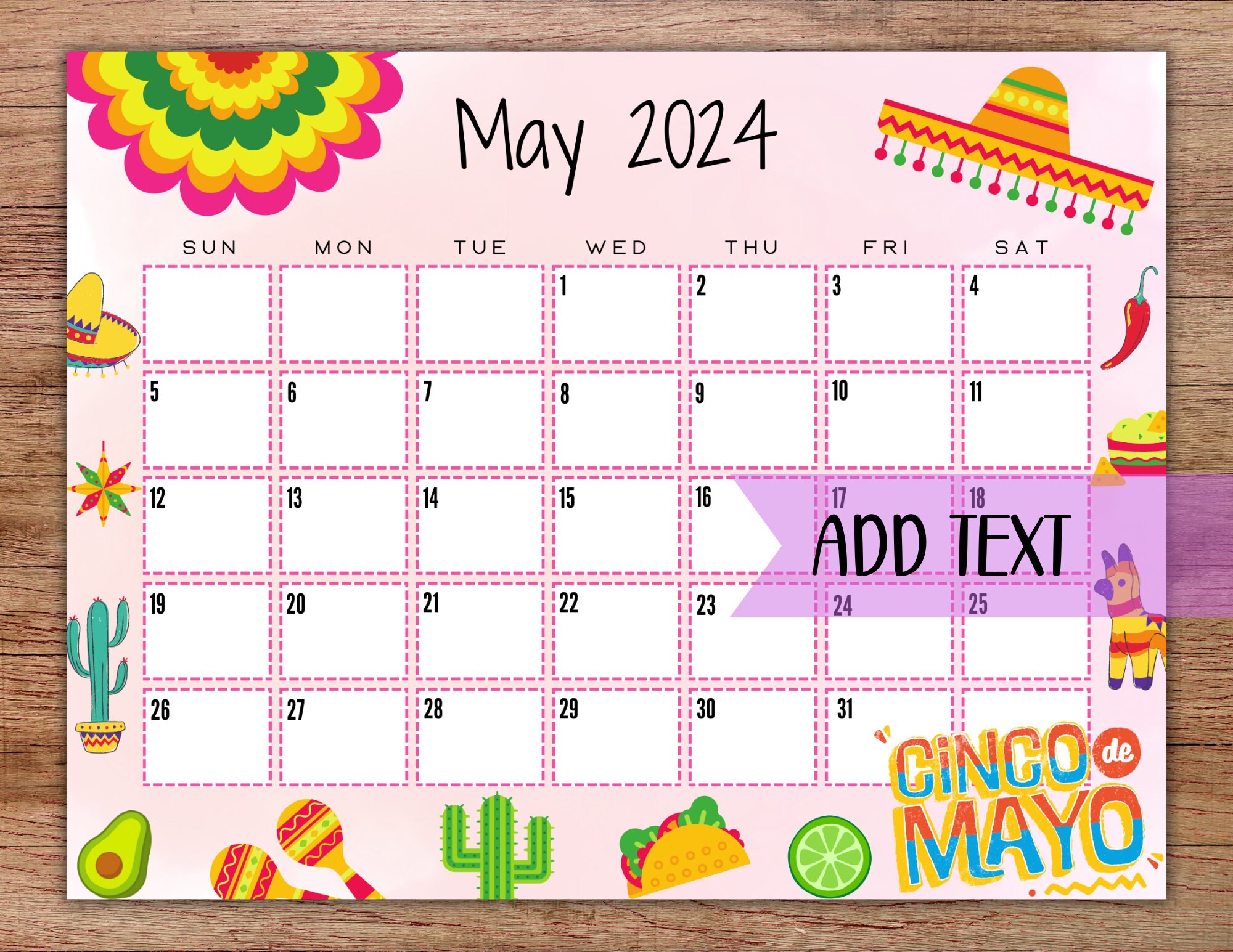 EDITABLE Printable May Calendar 2024 Cinco De Mayo Calendar Etsy