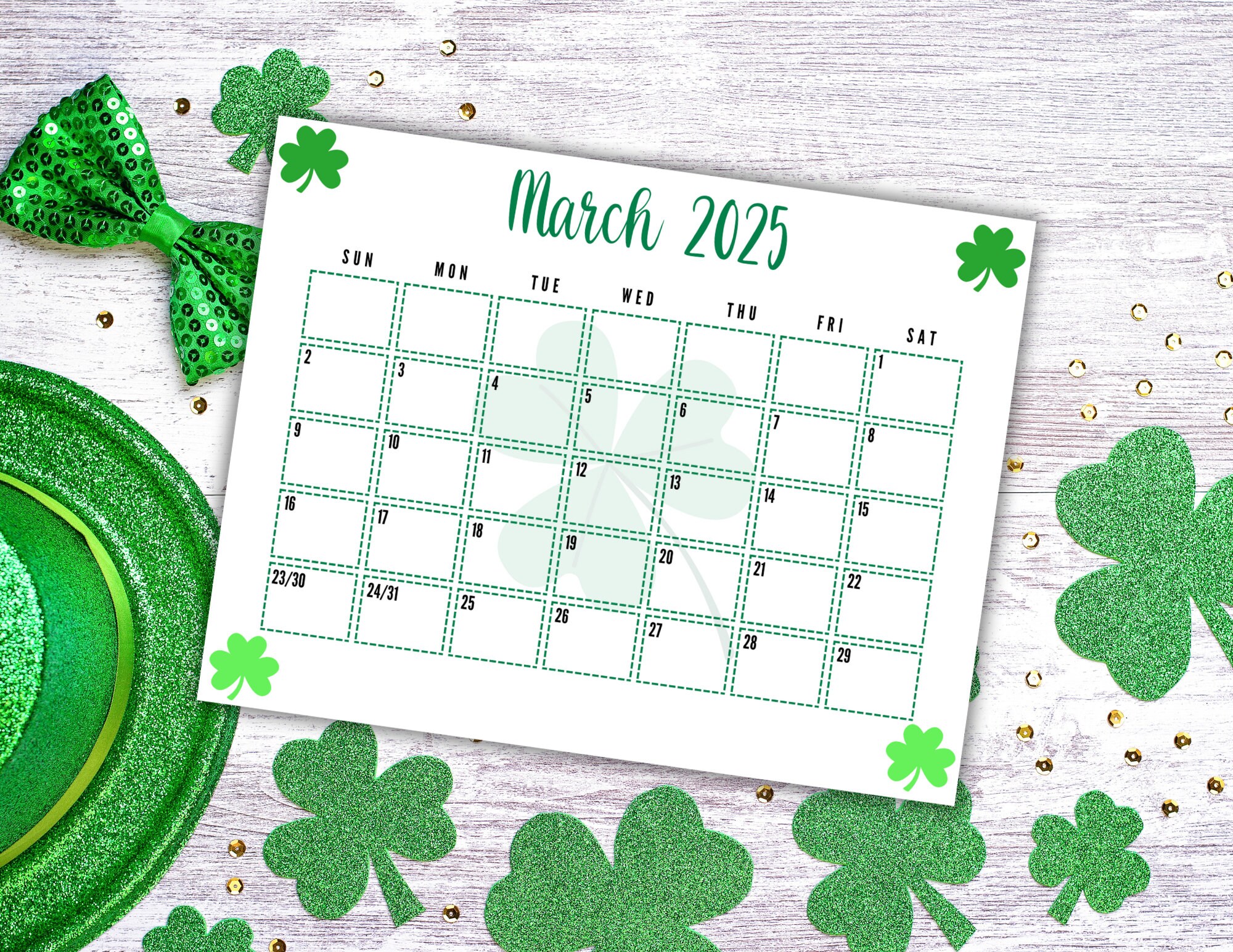 EDITABLE Printable March 2025 Calendar Cute St. Patrick's Day Calendar