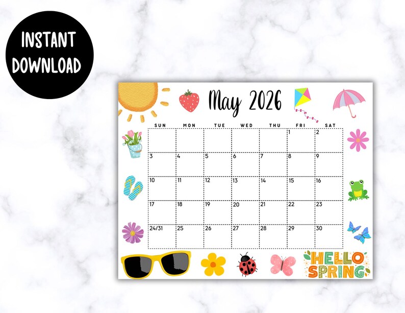 Calendario de mayo de 2026 editable e imprimible / Lindo calendario de ...