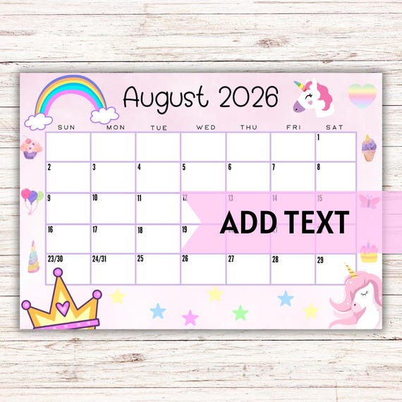 EDITABLE Printable August Calendar 2026 | Kid's Calendar ...
