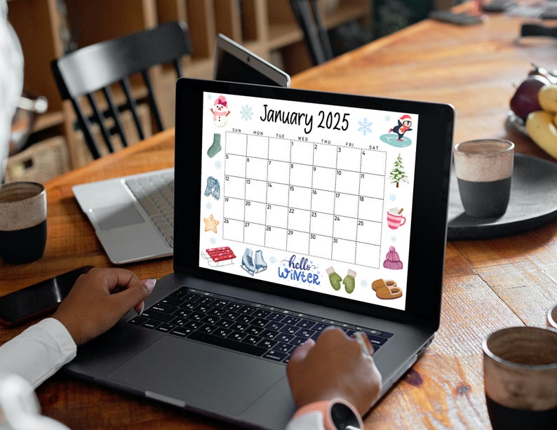 EDITABLE Printable January 2025 Calendar Beautiful Winter Themed Calendar W/ Hot Cocoa and