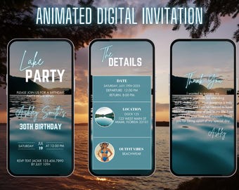 Digital Lake Party Invitation | Animated Yacht Party Invite | Summer Boat Party Evite | Yacht Invite | Cruise Itinerary | Birthday Cruise