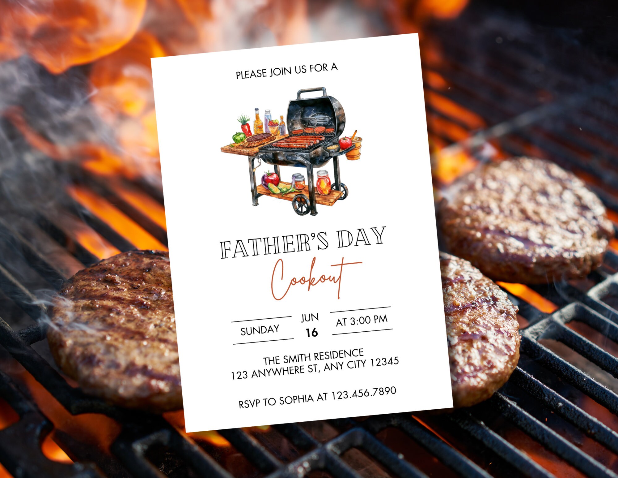 Editable Fathers Day Barbecue Invitation | Father's Day Cookout ...