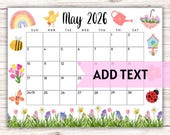 EDITABLE Printable May Calendar 2026 | Cute Spring Themed May Calendar W/ Rainbow and Flowers  | Classroom Calendar | Homeschool Planner
